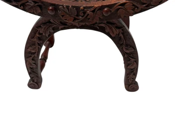 Art Nouveau Walnut Savonarola Hand-Carved Stool, 1900s